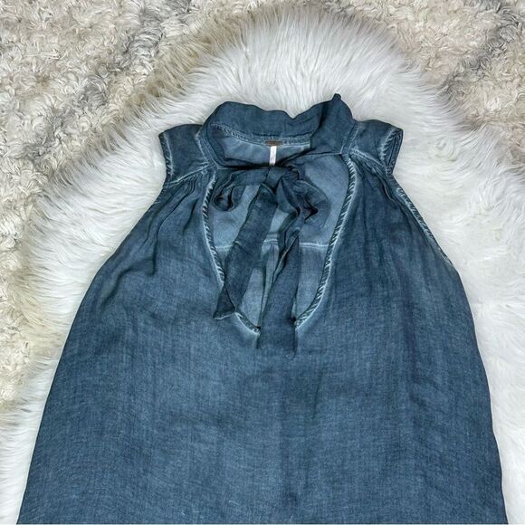 Free People Denim Blue Sleeveless Blouse - Picture 3 of 10